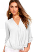 Sexy White V Neck Knotted Button-up Sleeve Blouse